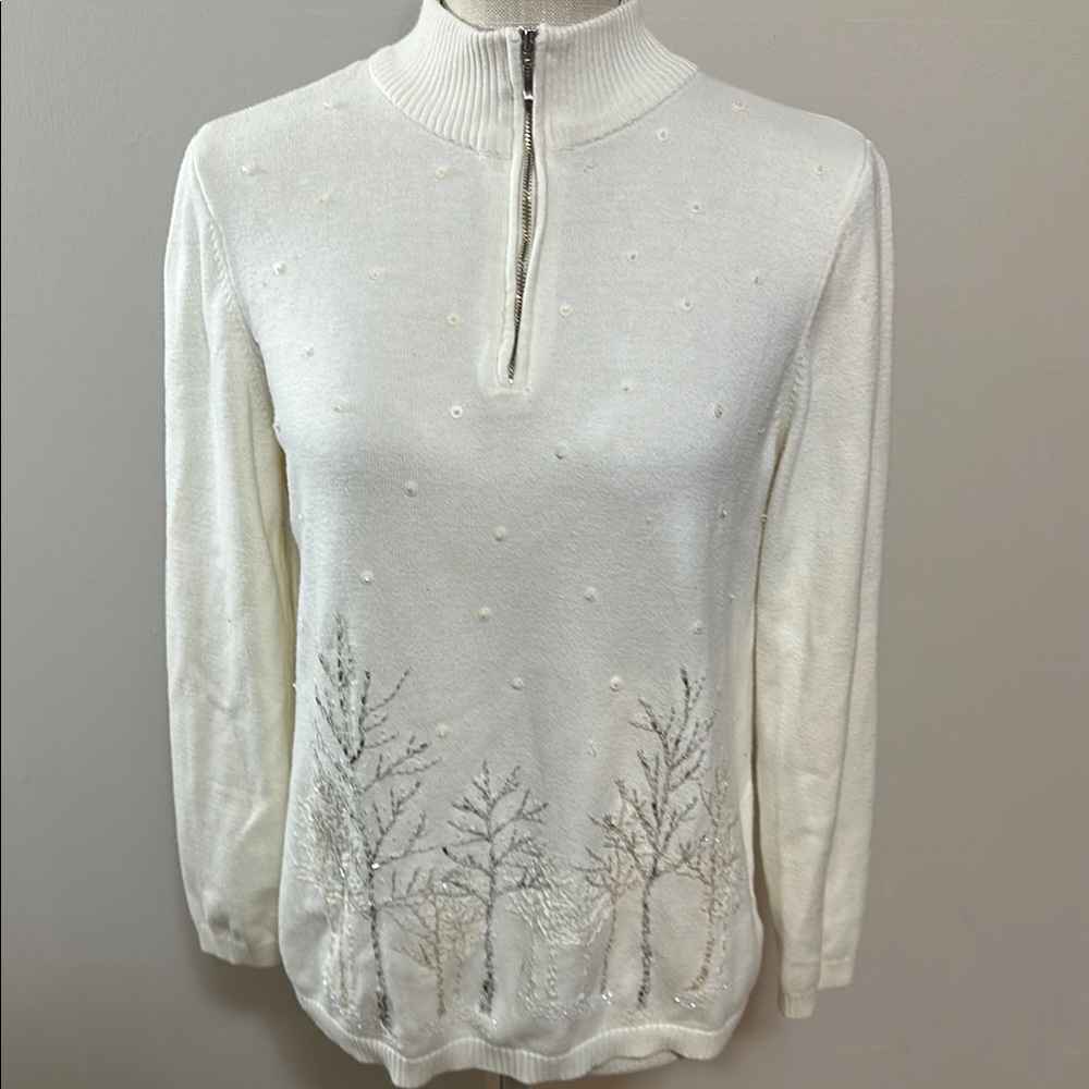 Coldwater Creek White Crew Neck Sweater Christmas‎